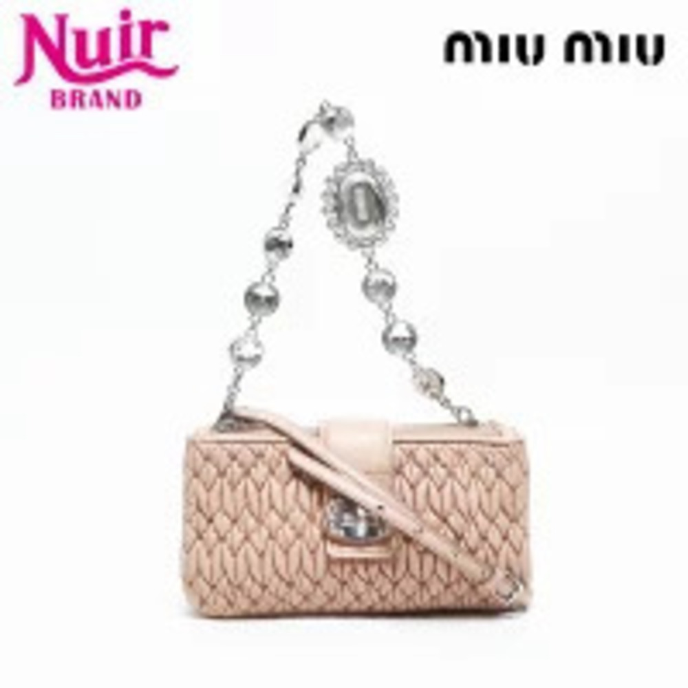 Miu Miu Nappa Crystal Shoulder Bag Beige